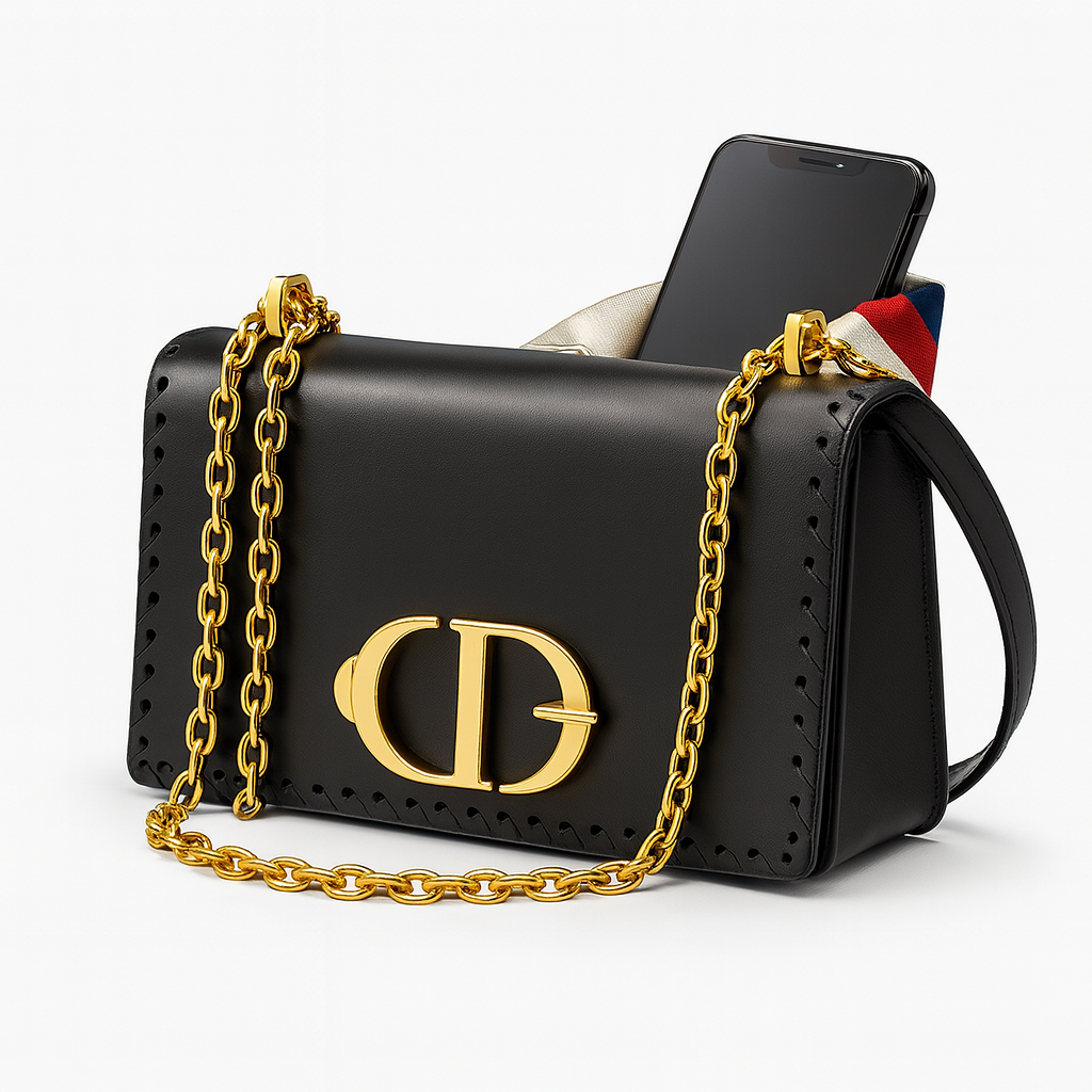SAC A MAIN EN CUIR NOIR & MARRON