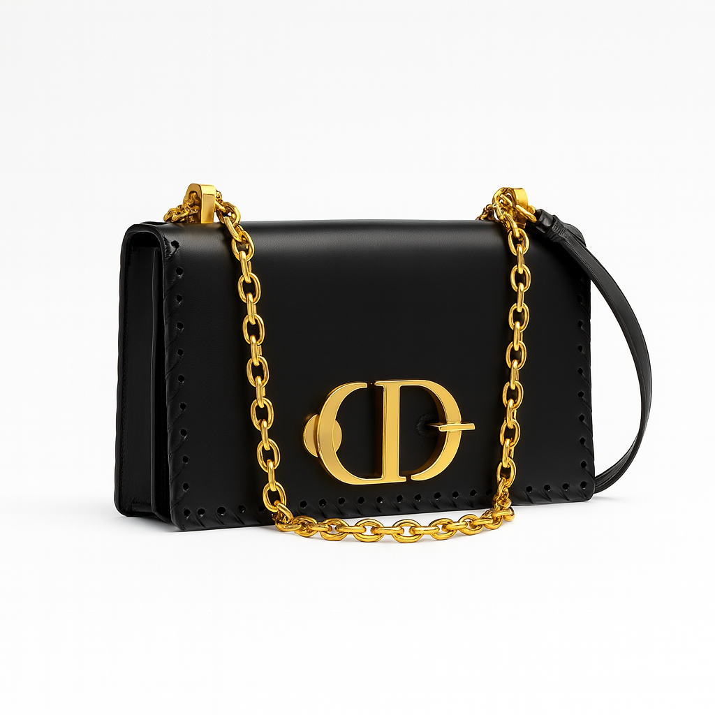 SAC A MAIN EN CUIR NOIR & MARRON